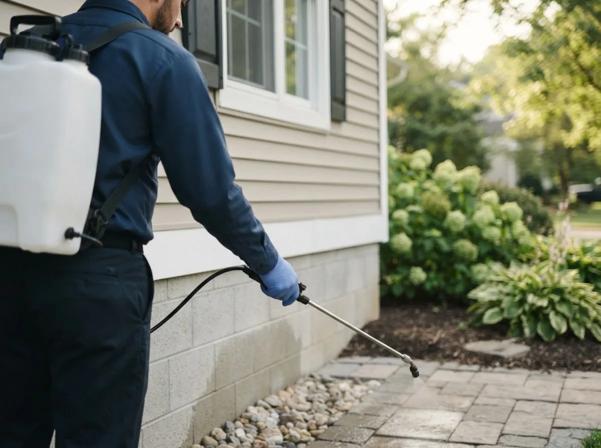 Pest control technician inspecting a home in Kimmswick, MO